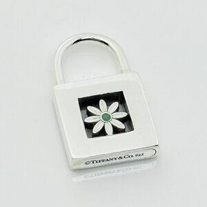 Tiffany Blue Enamel Daisy Flower Padlock Lock Charm Pendant in Sterling Silver